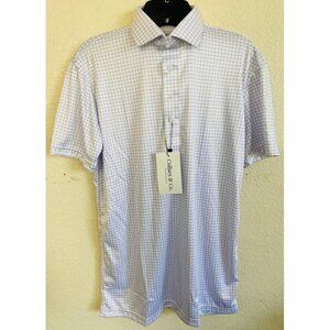 Collars & Co Semi-Spread Collar Polo SMALL Light Purlpe & White Checkered NWT